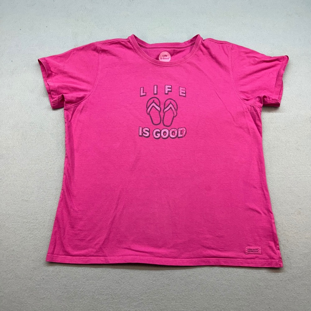 Life is Good Womens Pink Flip Flop Graphic T-Shirt Classic Fit XL 100% Cotton